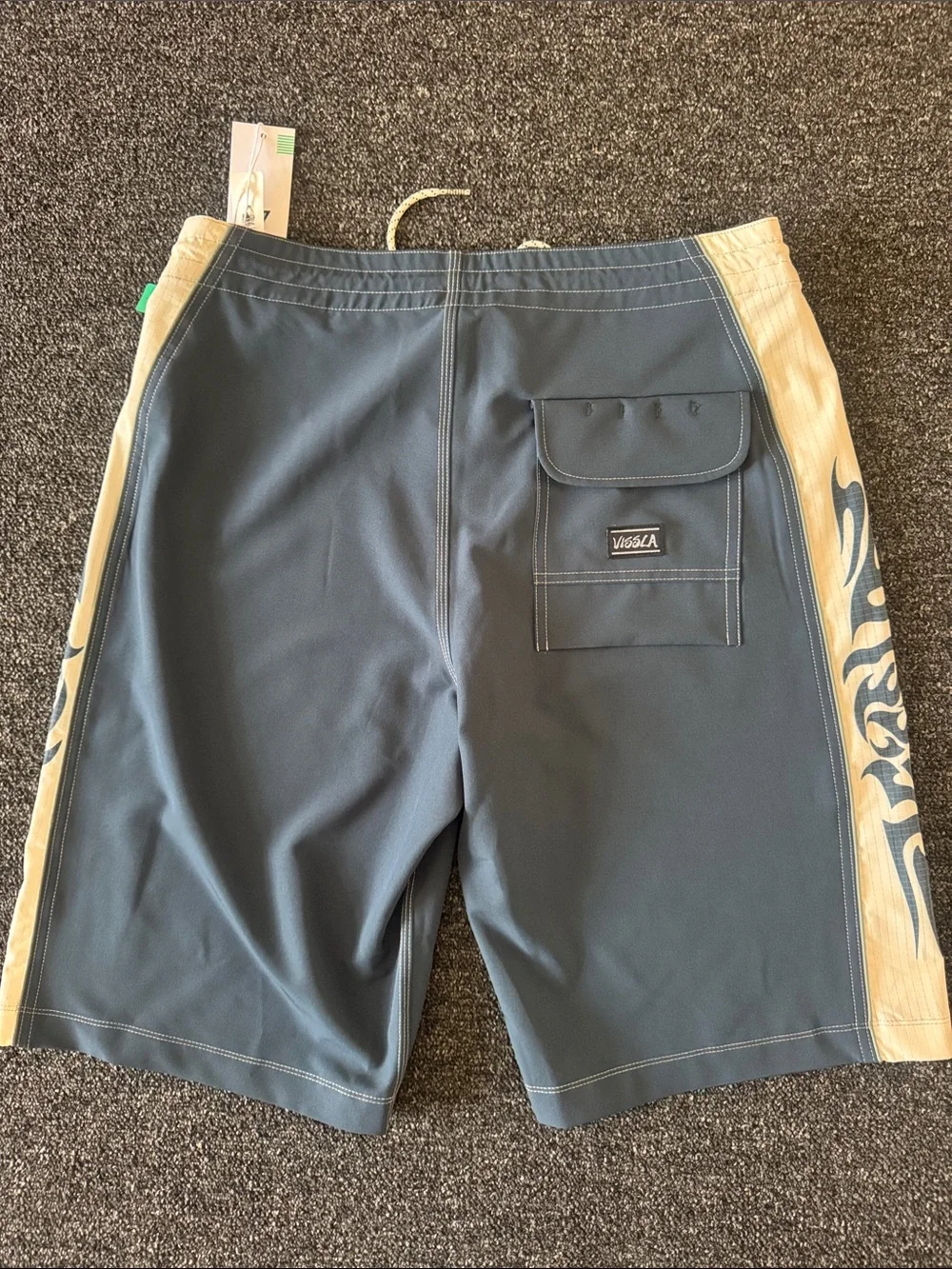 VISSLA Blue Swim Board Shorts with Tan Side Panels